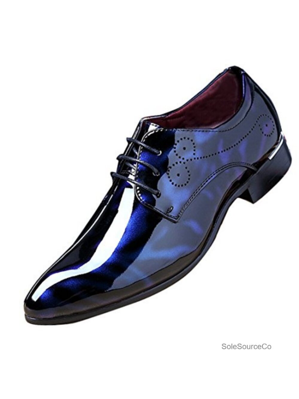 Men's Floral Patent Leather Pointed Toe Lace Up Oxford Dress Shoes